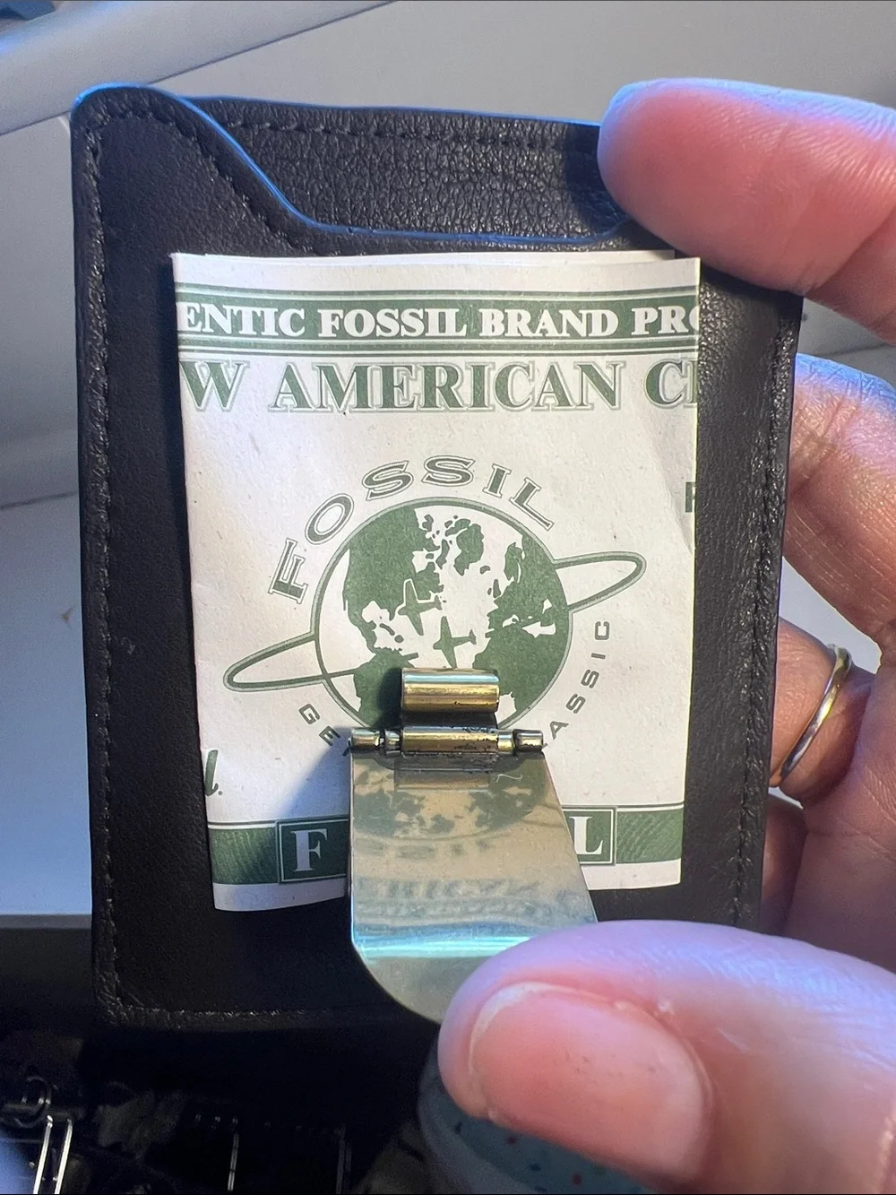 Fossil Black Leather Front Pocket Wallet with Gold Money Clip